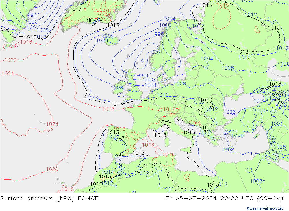 地面气压 ECMWF 星期五 05.07.2024 00 UTC