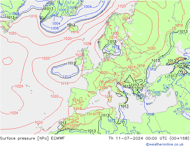 地面气压 ECMWF 星期四 11.07.2024 00 UTC