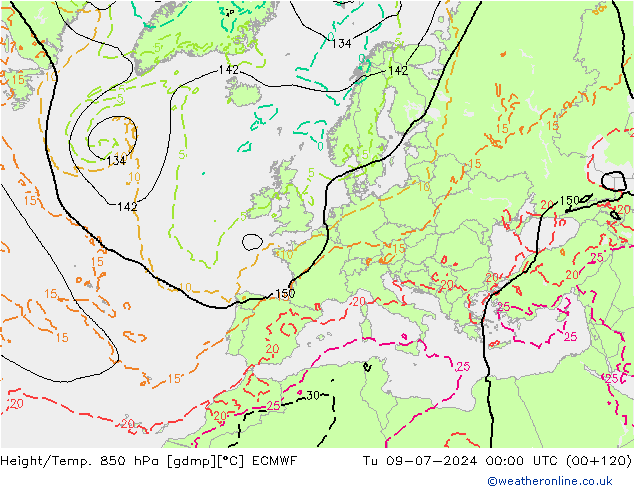 Z500/Rain (+SLP)/Z850 ECMWF 星期二 09.07.2024 00 UTC