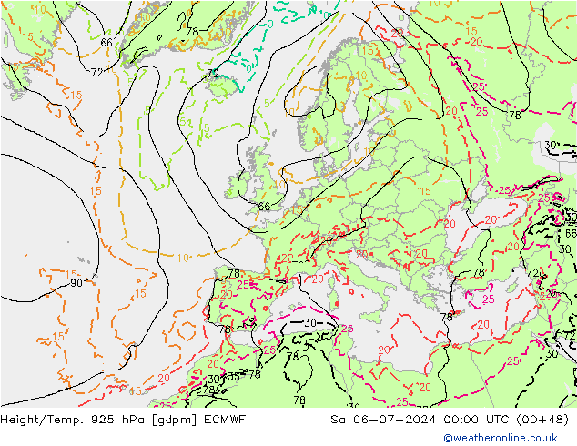 Hoogte/Temp. 925 hPa ECMWF za 06.07.2024 00 UTC
