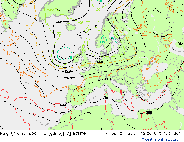 Z500/Regen(+SLP)/Z850 ECMWF vr 05.07.2024 12 UTC
