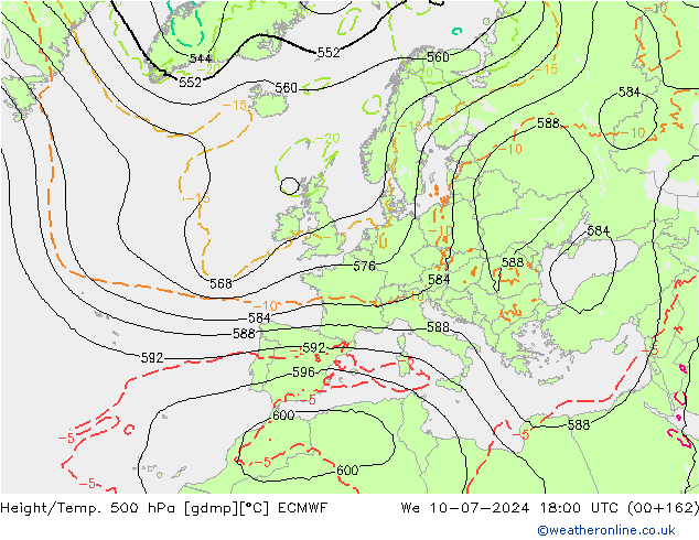 Hoogte/Temp. 500 hPa ECMWF wo 10.07.2024 18 UTC