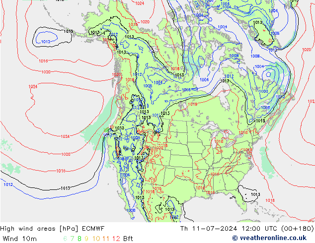 High wind areas ECMWF 星期四 11.07.2024 12 UTC