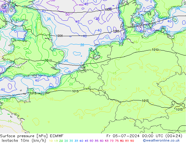 10米等风速线 (kph) ECMWF 星期五 05.07.2024 00 UTC