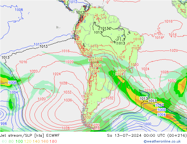 Straalstroom/SLP ECMWF za 13.07.2024 00 UTC