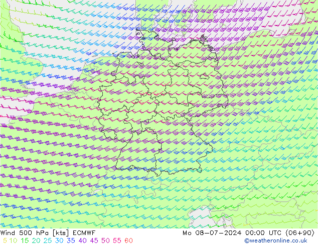 Wind 500 hPa ECMWF ma 08.07.2024 00 UTC
