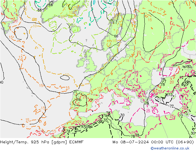 Height/Temp. 925 hPa ECMWF 星期一 08.07.2024 00 UTC