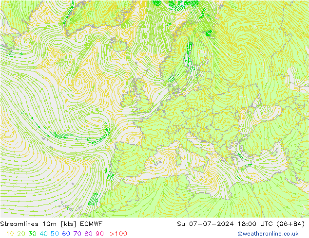 风 10m ECMWF 星期日 07.07.2024 18 UTC
