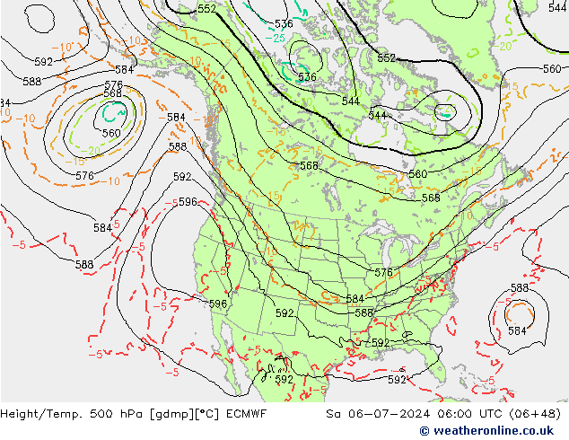 Z500/Rain (+SLP)/Z850 ECMWF 星期六 06.07.2024 06 UTC