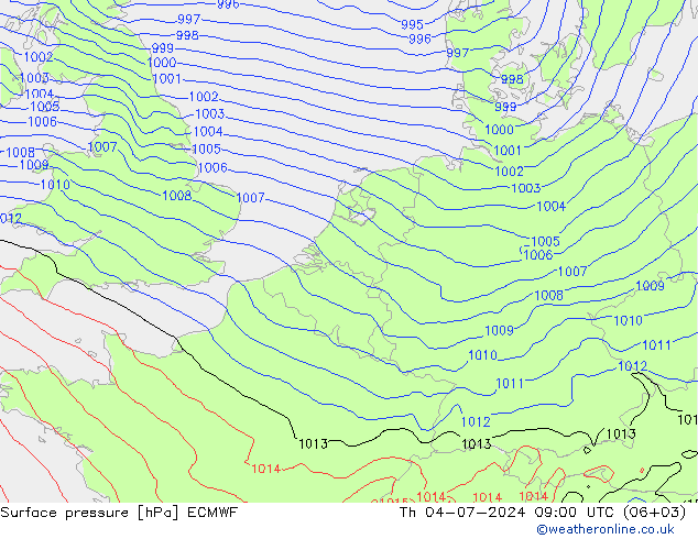 地面气压 ECMWF 星期四 04.07.2024 09 UTC