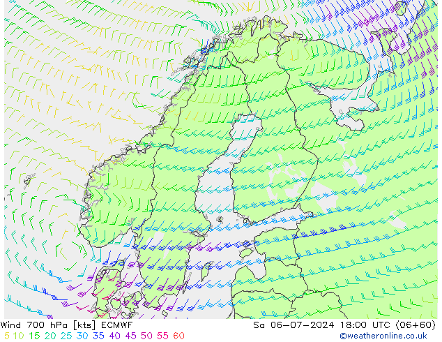 风 700 hPa ECMWF 星期六 06.07.2024 18 UTC