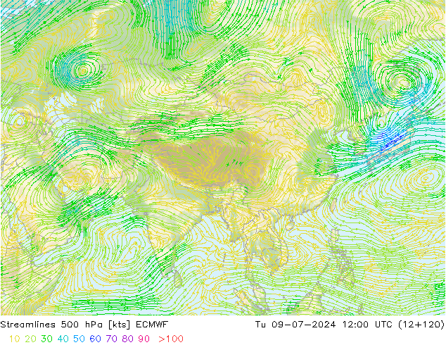 Stroomlijn 500 hPa ECMWF di 09.07.2024 12 UTC