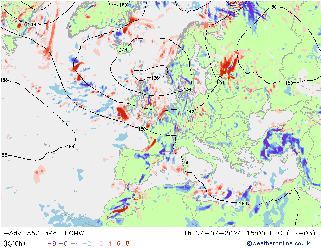 T-Adv. 850 hPa ECMWF 星期四 04.07.2024 15 UTC