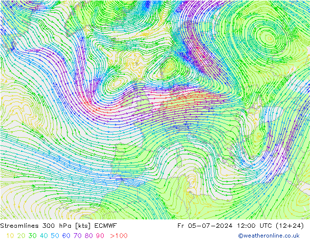 风 300 hPa ECMWF 星期五 05.07.2024 12 UTC
