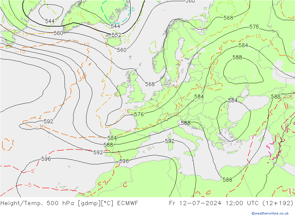 Z500/Rain (+SLP)/Z850 ECMWF 星期五 12.07.2024 12 UTC