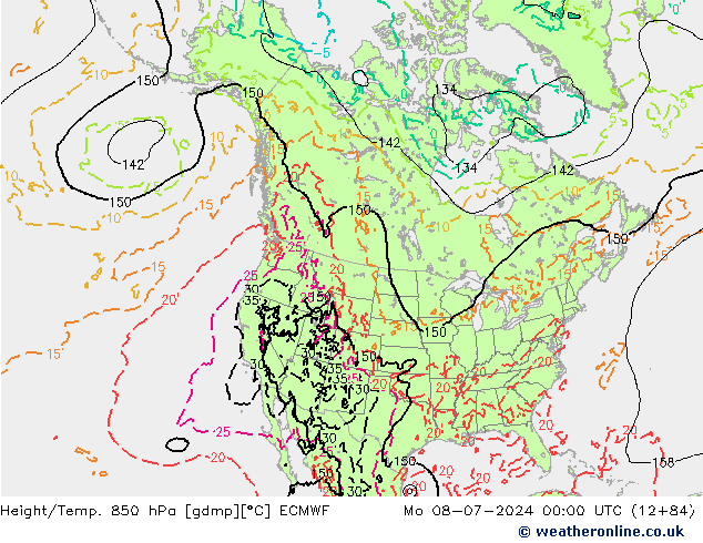 Z500/Rain (+SLP)/Z850 ECMWF 星期一 08.07.2024 00 UTC