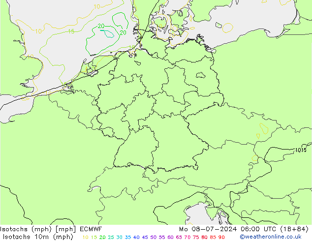 Isotachen (mph) ECMWF ma 08.07.2024 06 UTC