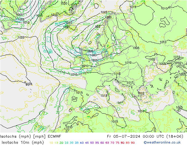 Isotachen (mph) ECMWF vr 05.07.2024 00 UTC