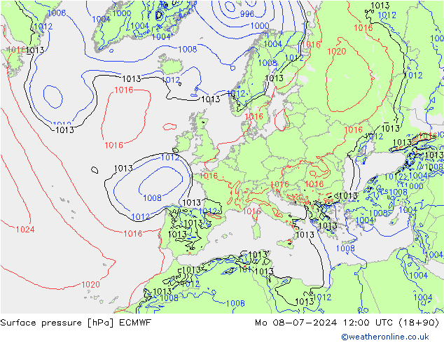 地面气压 ECMWF 星期一 08.07.2024 12 UTC