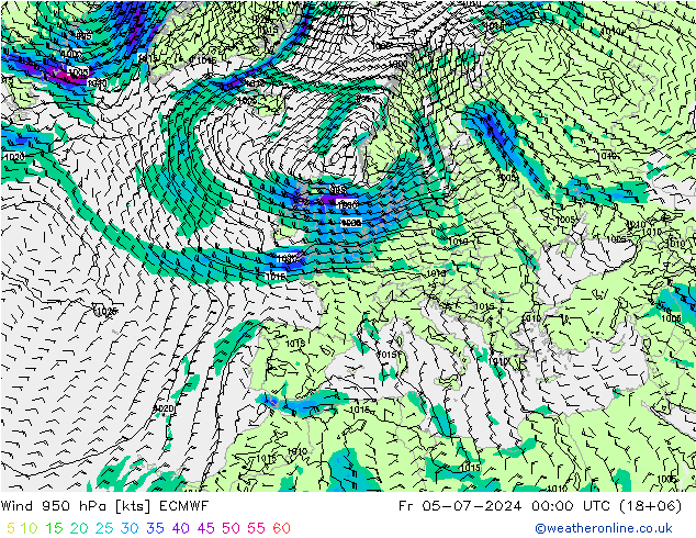 风 950 hPa ECMWF 星期五 05.07.2024 00 UTC