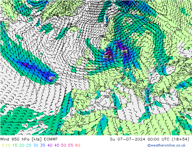 风 950 hPa ECMWF 星期日 07.07.2024 00 UTC
