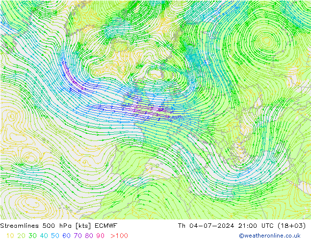 风 500 hPa ECMWF 星期四 04.07.2024 21 UTC