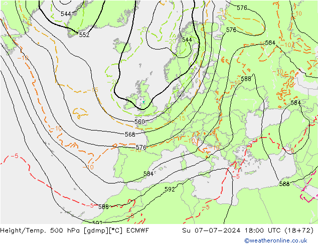 Hoogte/Temp. 500 hPa ECMWF zo 07.07.2024 18 UTC