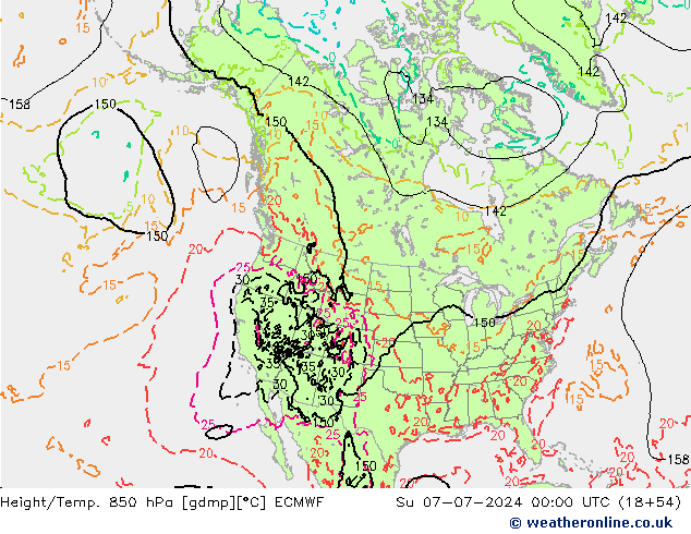Z500/Rain (+SLP)/Z850 ECMWF 星期日 07.07.2024 00 UTC