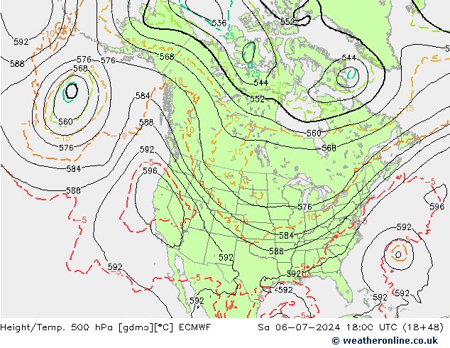 Z500/Rain (+SLP)/Z850 ECMWF 星期六 06.07.2024 18 UTC