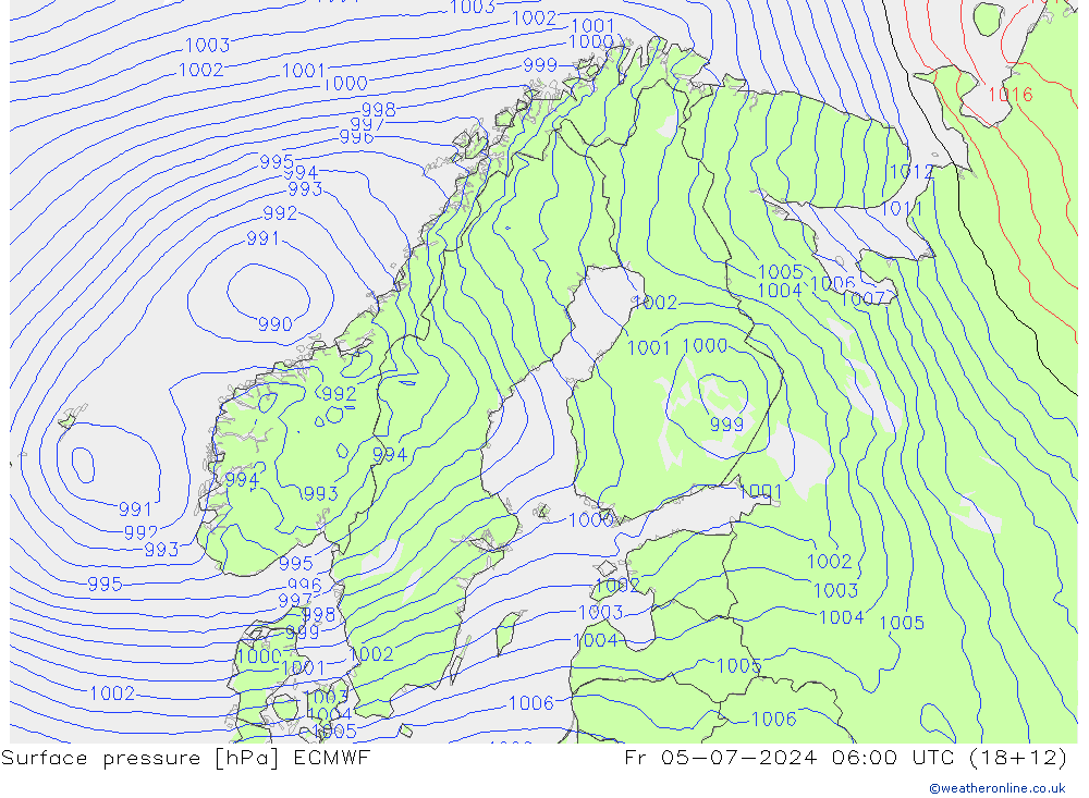 地面气压 ECMWF 星期五 05.07.2024 06 UTC