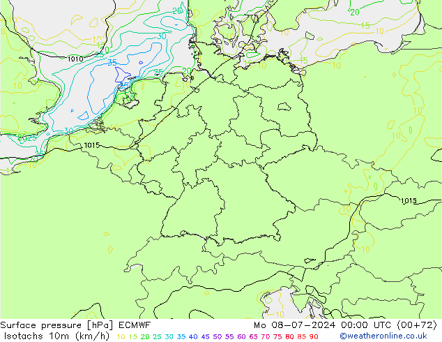 Isotachen (km/h) ECMWF ma 08.07.2024 00 UTC