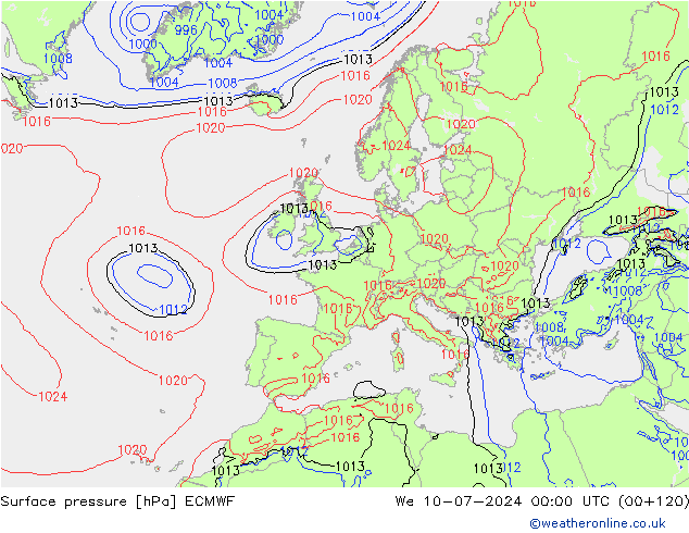 地面气压 ECMWF 星期三 10.07.2024 00 UTC