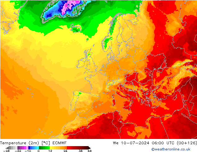 温度图 ECMWF 星期三 10.07.2024 06 UTC