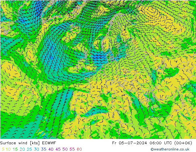 风 10 米 ECMWF 星期五 05.07.2024 06 UTC