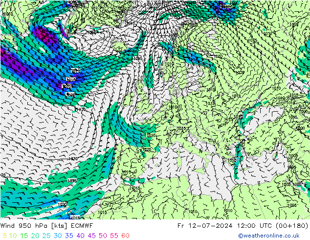 风 950 hPa ECMWF 星期五 12.07.2024 12 UTC