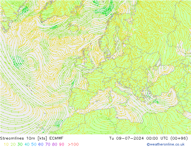 风 10m ECMWF 星期二 09.07.2024 00 UTC
