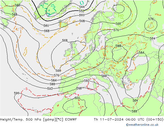 Z500/Rain (+SLP)/Z850 ECMWF 星期四 11.07.2024 06 UTC