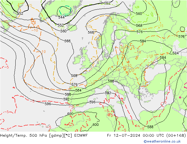 Z500/Rain (+SLP)/Z850 ECMWF 星期五 12.07.2024 00 UTC