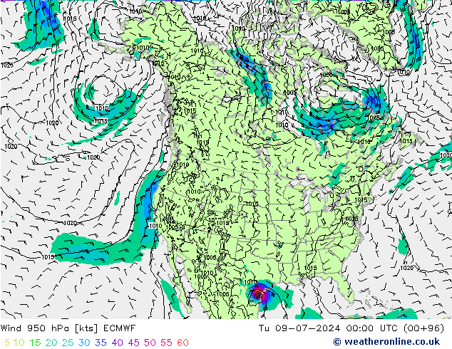 风 950 hPa ECMWF 星期二 09.07.2024 00 UTC