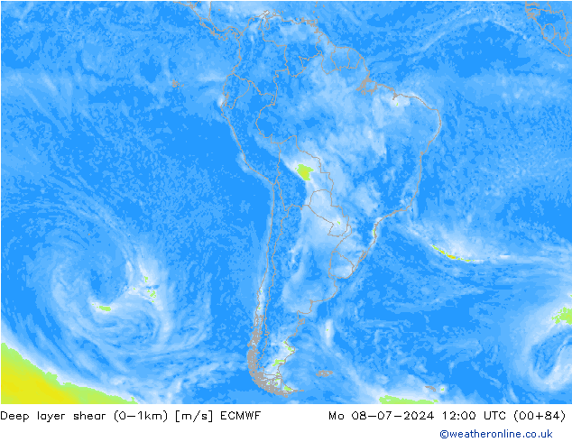 Deep layer shear (0-1km) ECMWF ma 08.07.2024 12 UTC