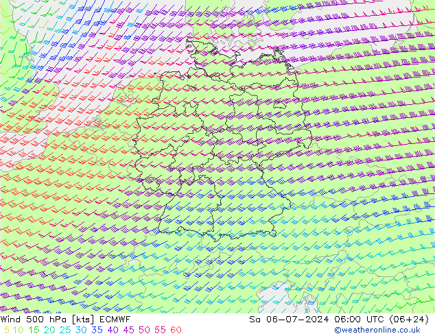 Wind 500 hPa ECMWF za 06.07.2024 06 UTC