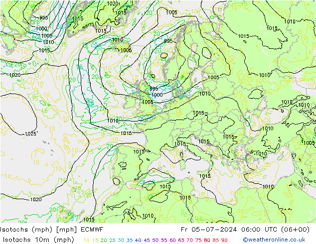 Isotachs (mph) ECMWF 星期五 05.07.2024 06 UTC