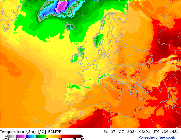 温度图 ECMWF 星期日 07.07.2024 06 UTC