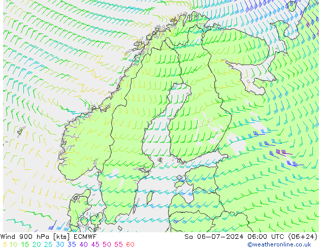 风 900 hPa ECMWF 星期六 06.07.2024 06 UTC