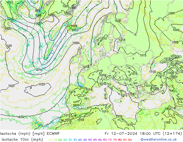 Isotachen (mph) ECMWF vr 12.07.2024 18 UTC