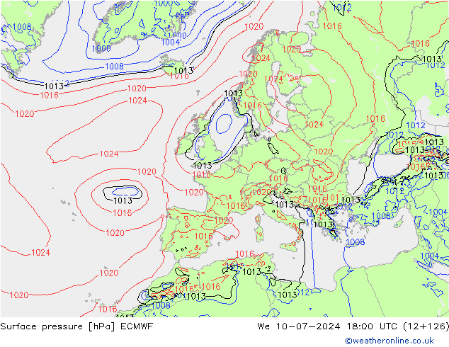 Luchtdruk (Grond) ECMWF wo 10.07.2024 18 UTC