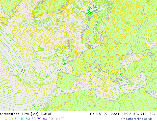 Stroomlijn 10m ECMWF ma 08.07.2024 12 UTC