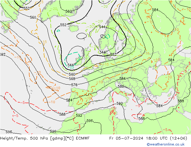 Hoogte/Temp. 500 hPa ECMWF vr 05.07.2024 18 UTC