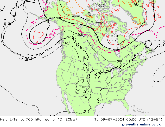 Hoogte/Temp. 700 hPa ECMWF di 09.07.2024 00 UTC