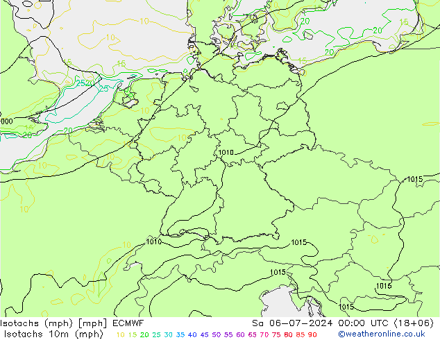 Isotachen (mph) ECMWF za 06.07.2024 00 UTC